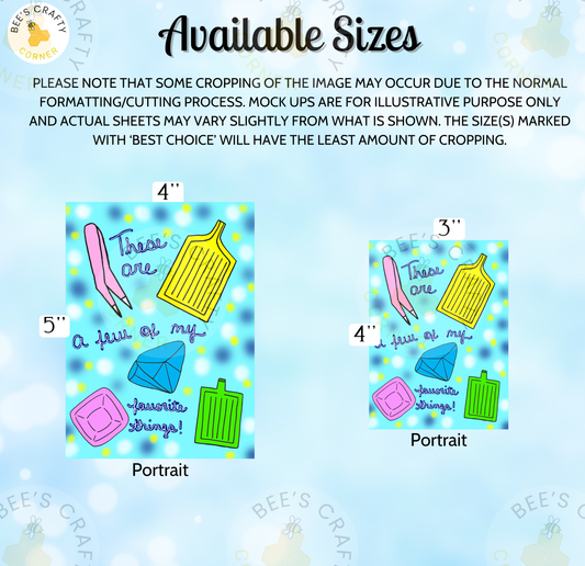 The image is a collage of two images, one depicting a 4-inch portrait and the other a 3-inch portrait. The collage features various colorful illustrations, including a yellow and blue striped object, a pink and blue striped object, and a green and pink striped object. The collage is available in different sizes, with the portrait being the largest and the 3-inch portrait being the smallest.