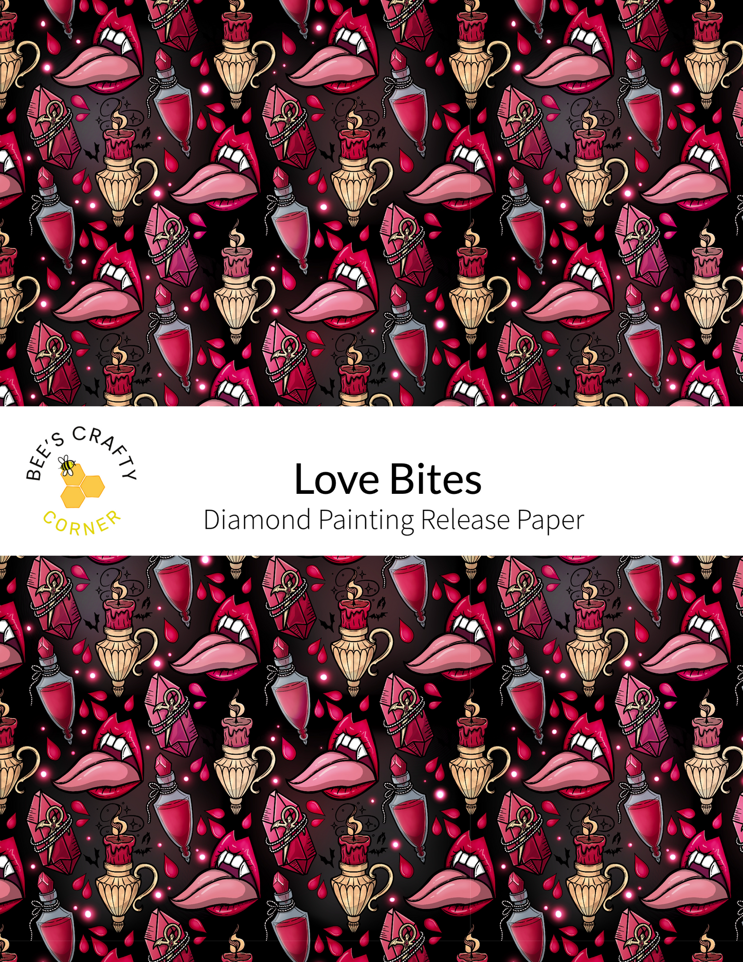 The image is a repeating pattern of various pink and red objects, including flowers, vases, and other decorative elements, arranged in a visually appealing and intricate manner.