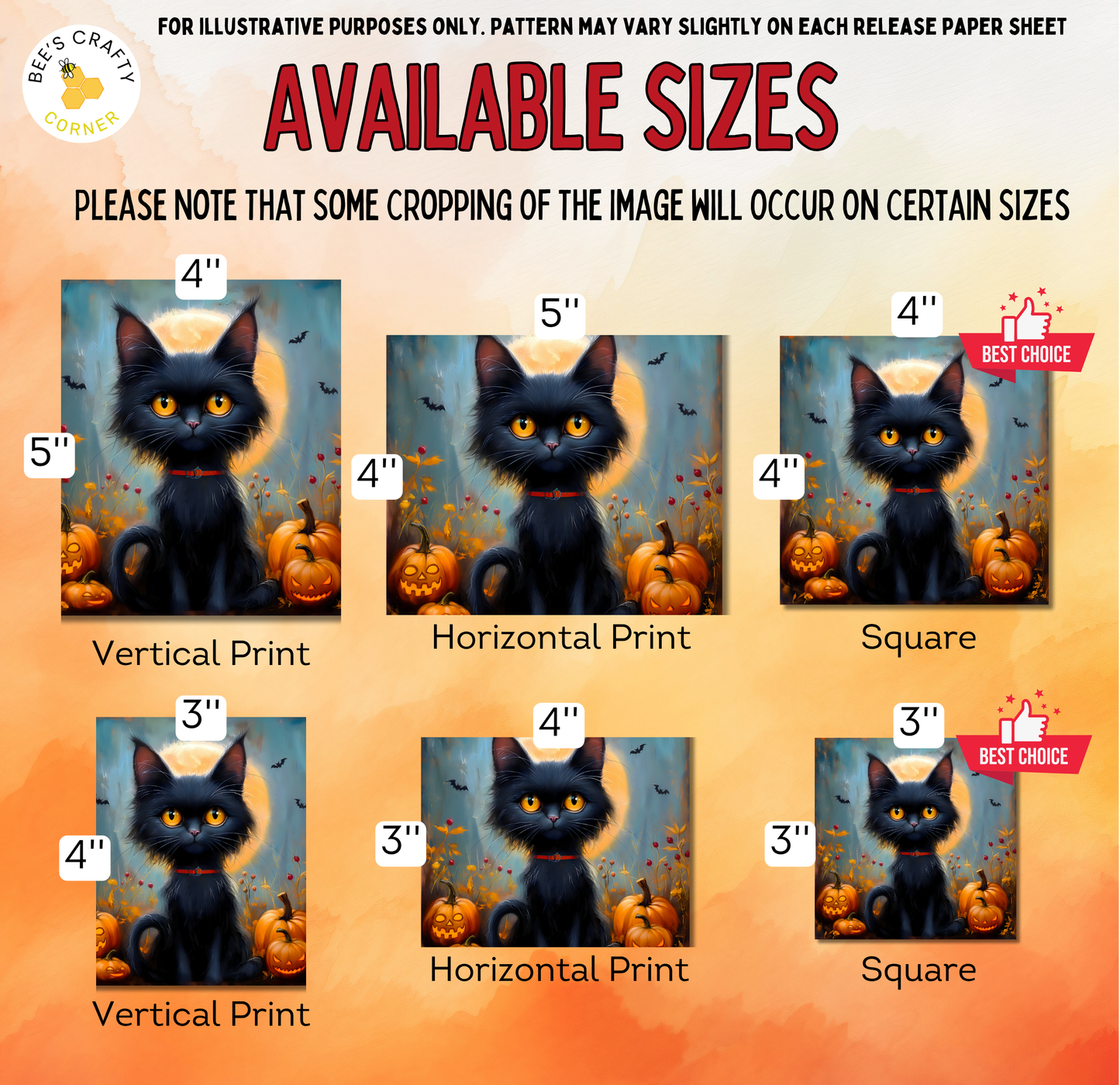 The image is a collage of six images featuring a black cat with a pumpkin background, each with a different size and orientation.