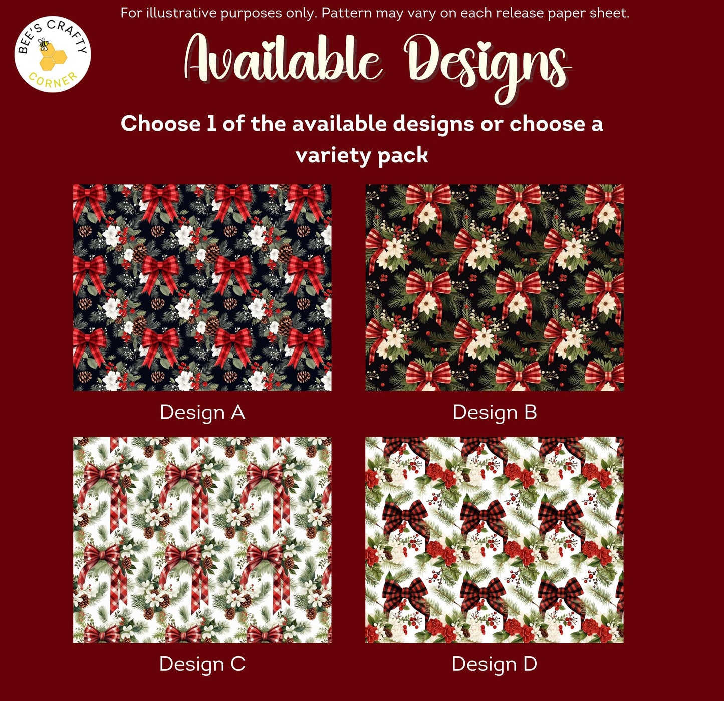 Christmas Bows - Reusable Patterned Diamond Painting Release Paper