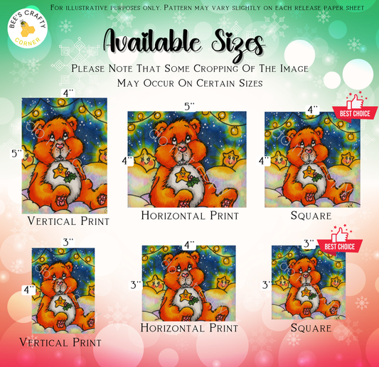 The image is a collage of six different sizes of the same illustration of a teddy bear, each with a unique perspective and framing.