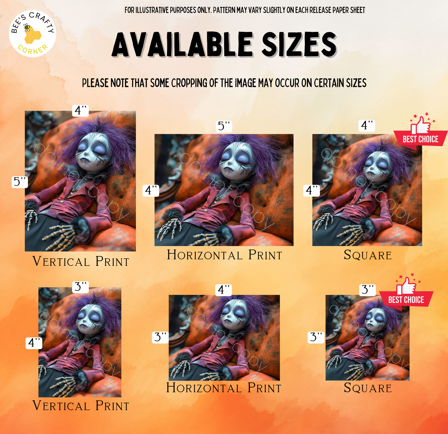 The image is a collage of six images featuring a creepy-looking doll with purple hair and a creepy expression, displayed in various sizes and orientations.