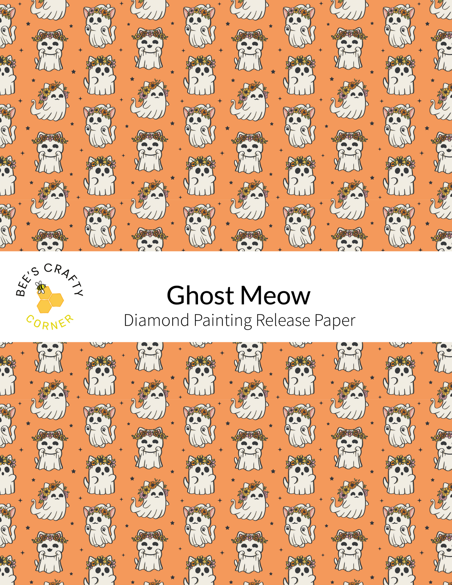 The image is a repeating pattern of cartoon-style cats wearing crowns against an orange background.