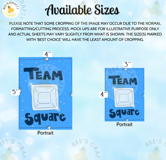 The image is a collection of two square images, one labeled "Team Square" and the other "Portrait".