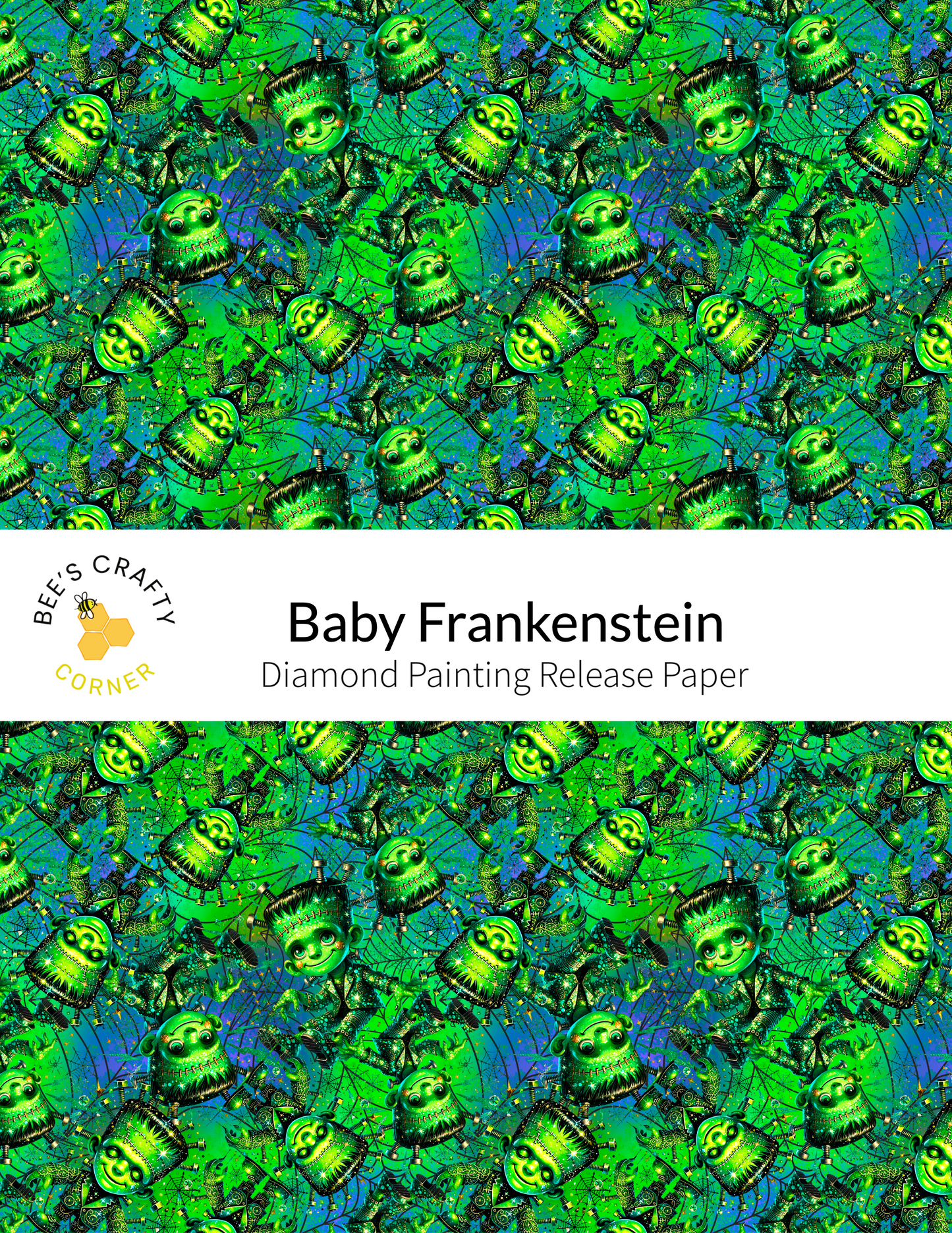 The image is a repeating pattern of green and blue cartoon-like creatures, resembling a wallpaper or a fabric design.