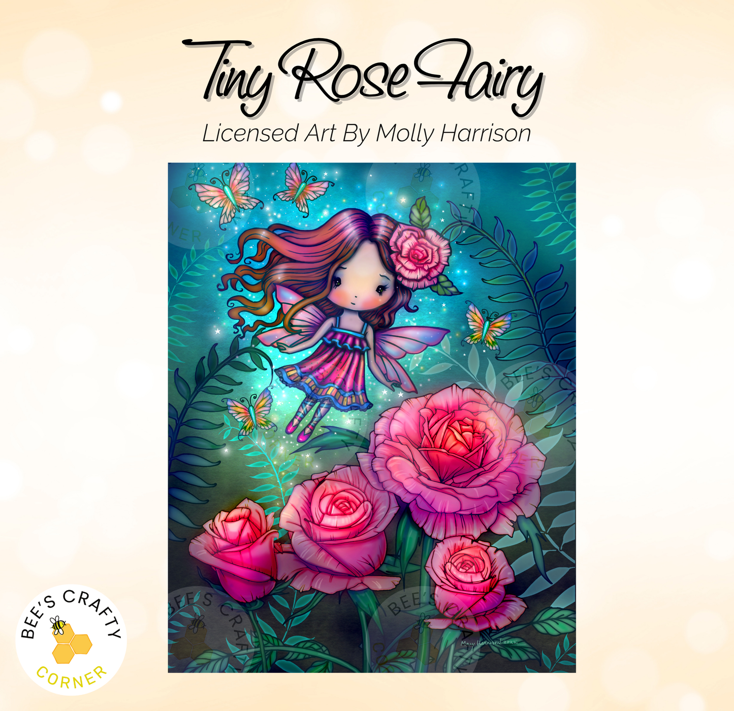 a painting of a fairy with flowers and butterflies
