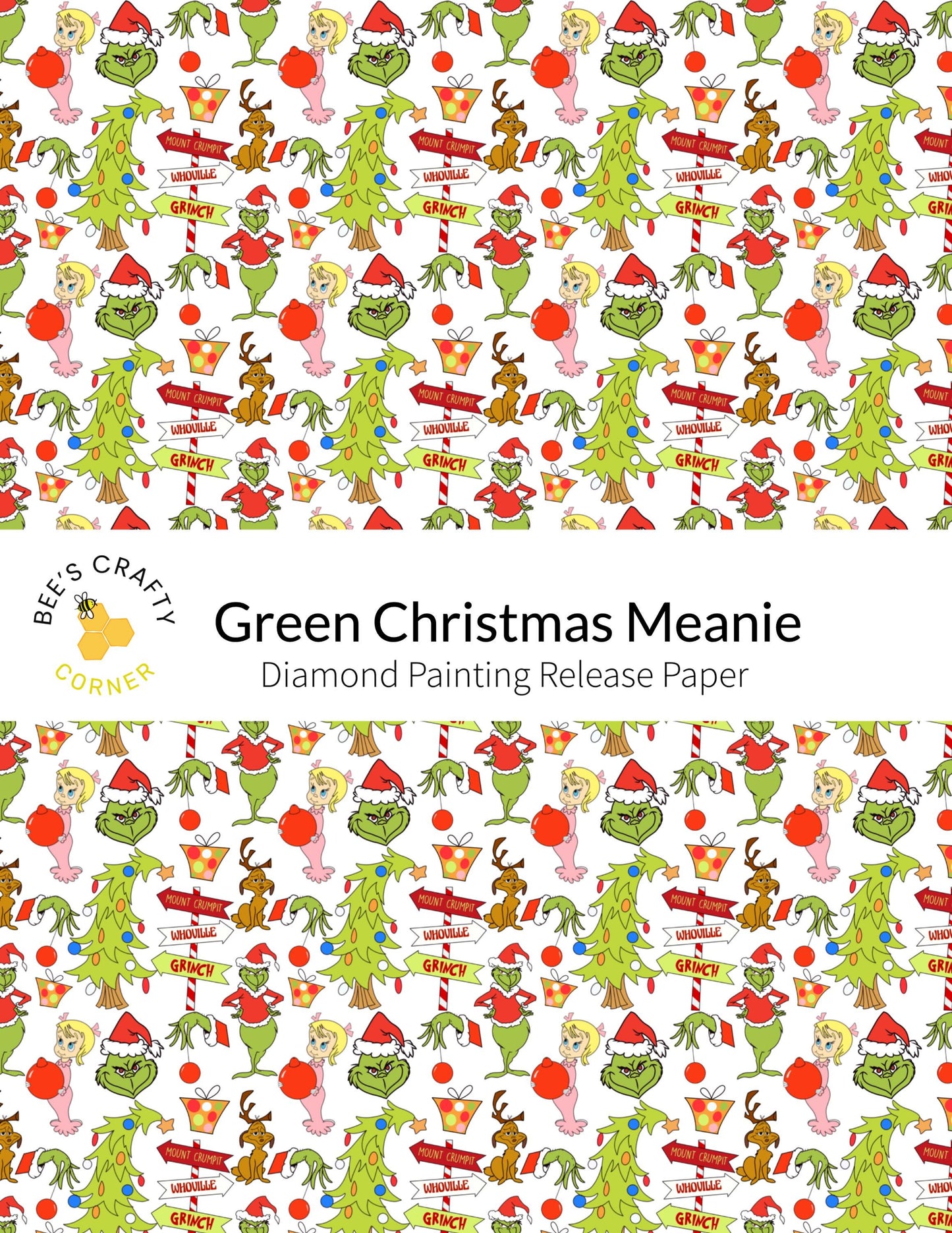 Green Christmas Meanie - Reusable Patterned Diamond Painting Release Paper