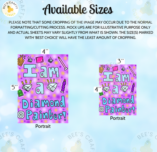 The image is a collage of two images, one depicting a diamond and the other a portrait of a diamond painter. The collage includes various elements such as a diamond, a paintbrush, and a book, all set against a blue background. The collage is not a single image but a collection of two distinct images.