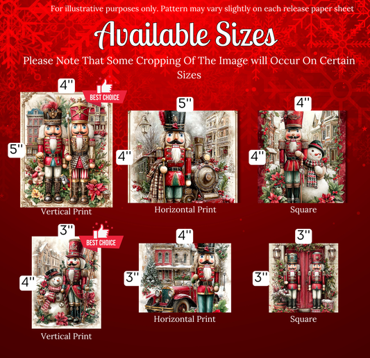The image is a collection of six nutcracker-themed prints, each with a different size and style, available for purchase.