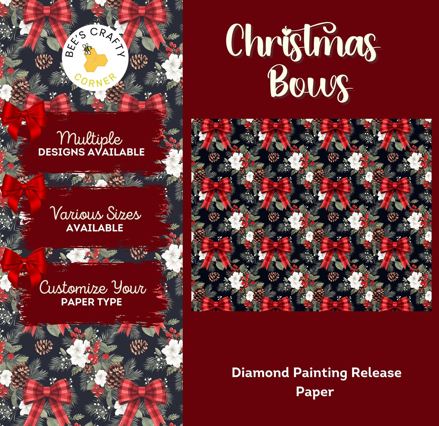 Christmas Bows - Reusable Patterned Diamond Painting Release Paper