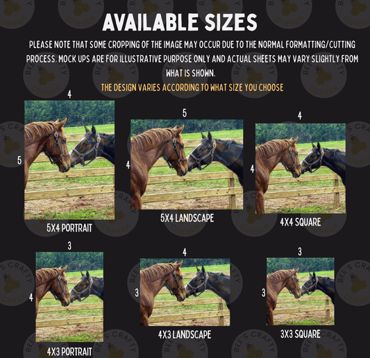 The image is a collage of six different sizes of horses, each with a unique background, showcasing various poses and expressions.