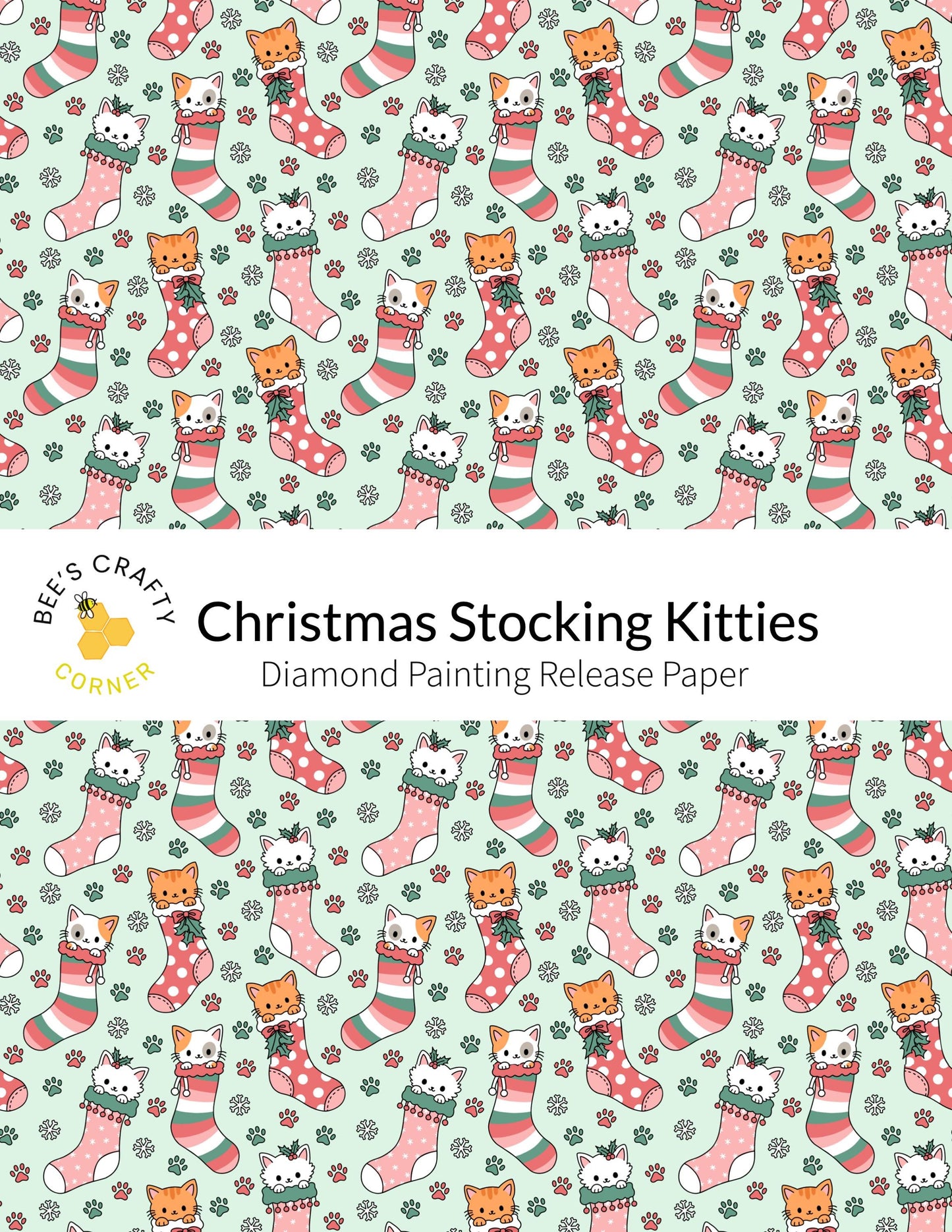 Christmas Stocking Kitties - Reusable Patterned Diamond Painting Release Paper