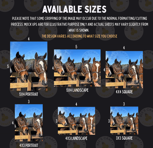 The image is a collage of six different sizes of horses, each with a unique composition and framing. The horses are arranged in a grid format, with three rows and four columns. The sizes of the horses vary, ranging from small to large, and the images are designed to showcase the horses in different poses and settings.