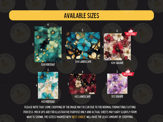 a collection of six different floral designs, each with a different size and format, available for purchase.