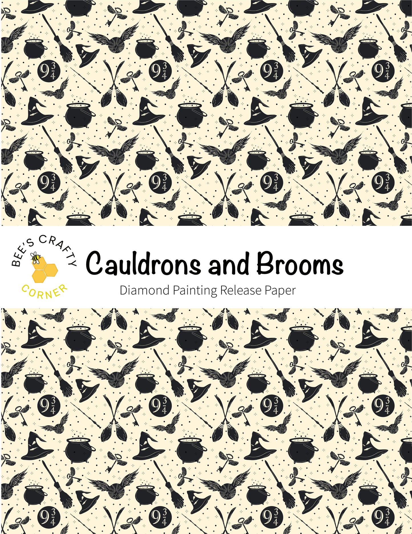 RELEASE PAPER | Cauldrons and Brooms - Reusable Patterned Diamond Painting Release Paper