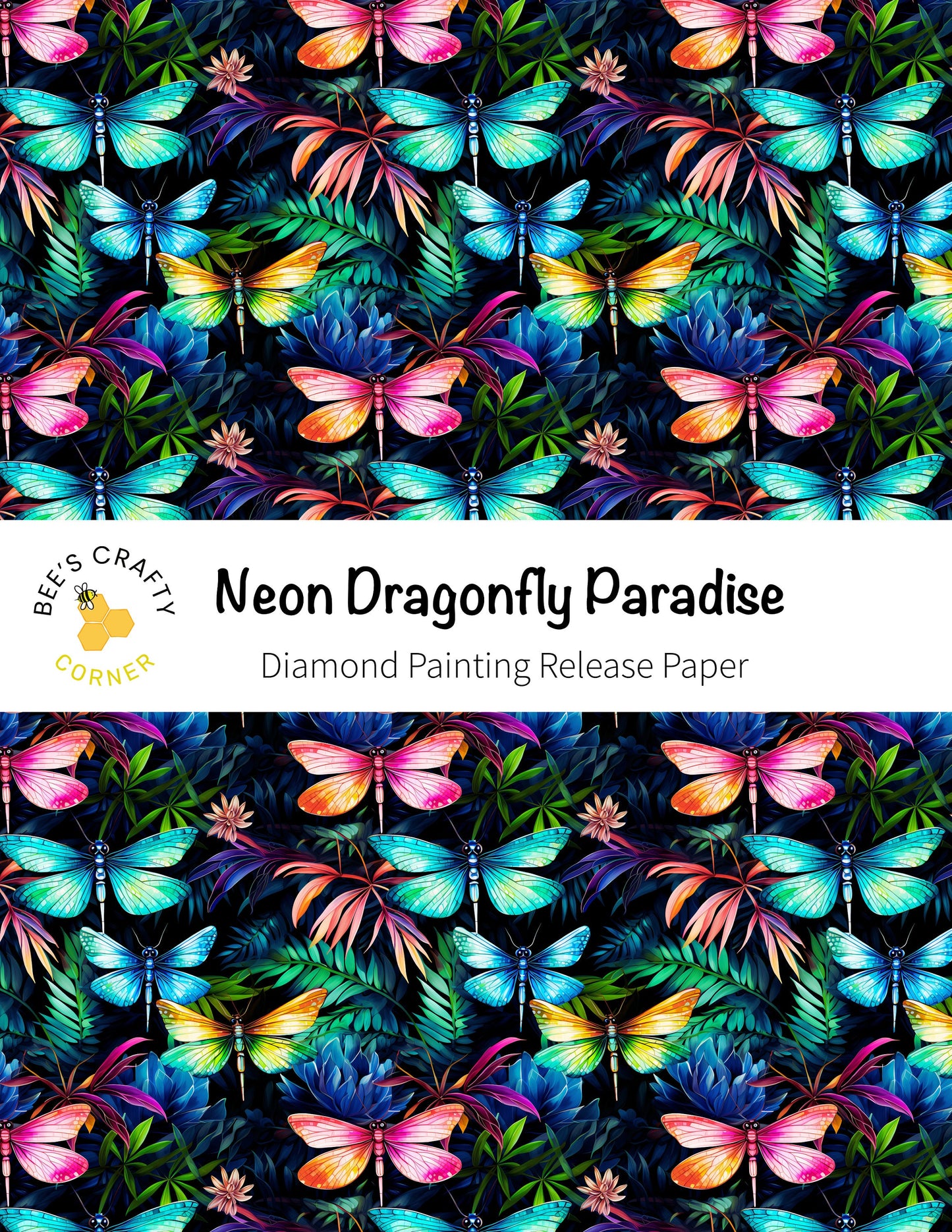 RELEASE PAPER | Neon Dragonfly Paradise - Reusable Patterned Diamond Painting Release Paper