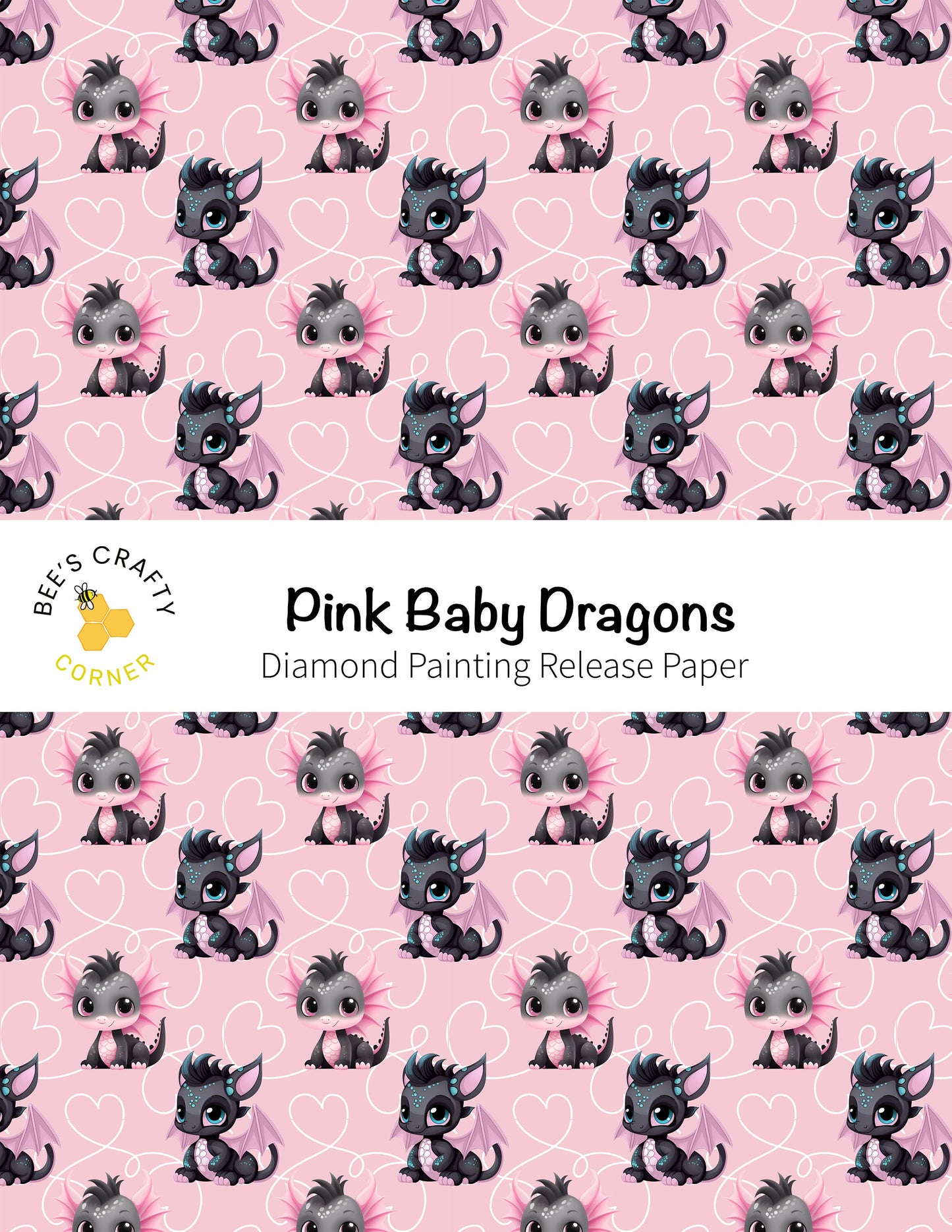 RELEASE PAPER | Pink Baby Dragons - Reusable Patterned Diamond Painting Release Paper