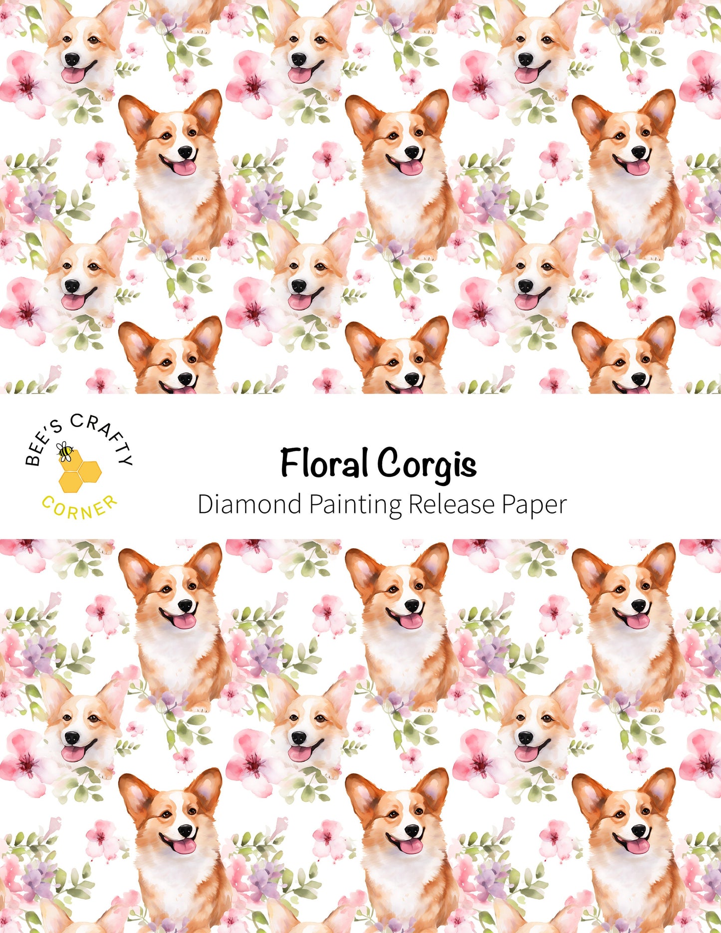 RELEASE PAPER | Floral Corgis - Reusable Patterned Diamond Painting Release Paper