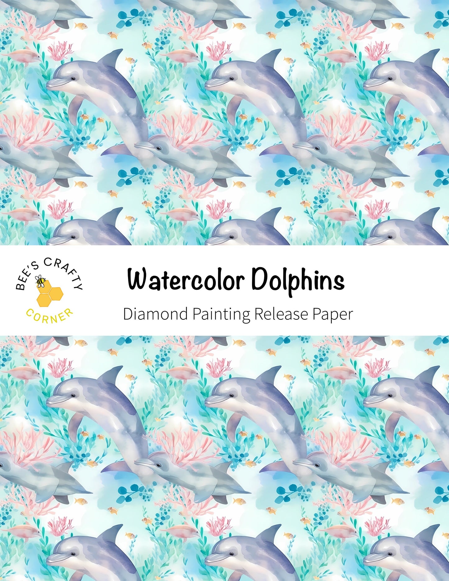 RELEASE PAPER | Watercolor Dolphins - Reusable Patterned Diamond Painting Release Paper