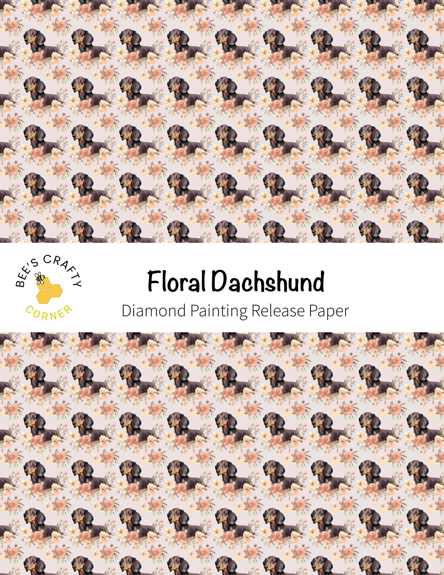 RELEASE PAPER | Floral Dachshund - Reusable Patterned Diamond Painting Release Paper