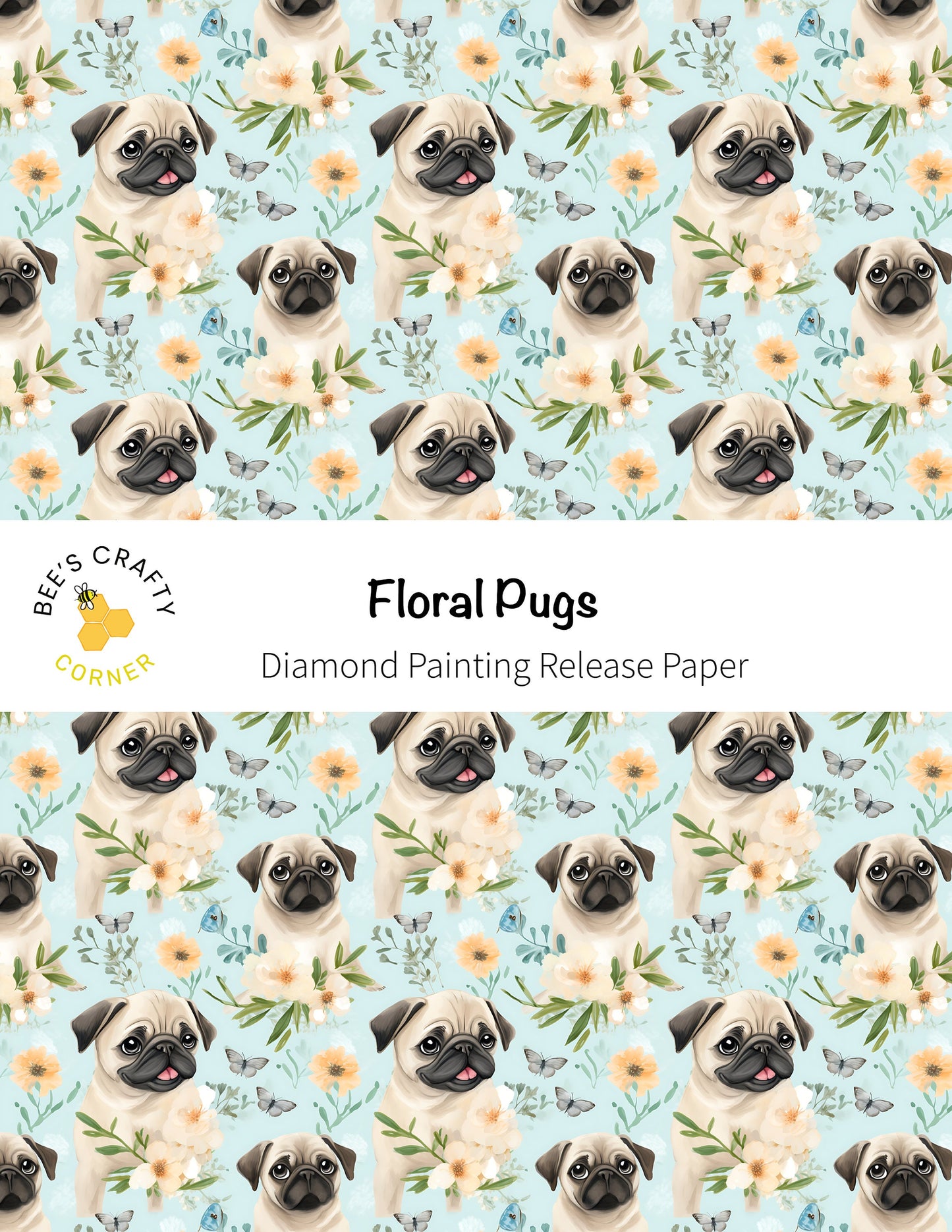 RELEASE PAPER | Floral Pugs - Reusable Patterned Diamond Painting Release Paper