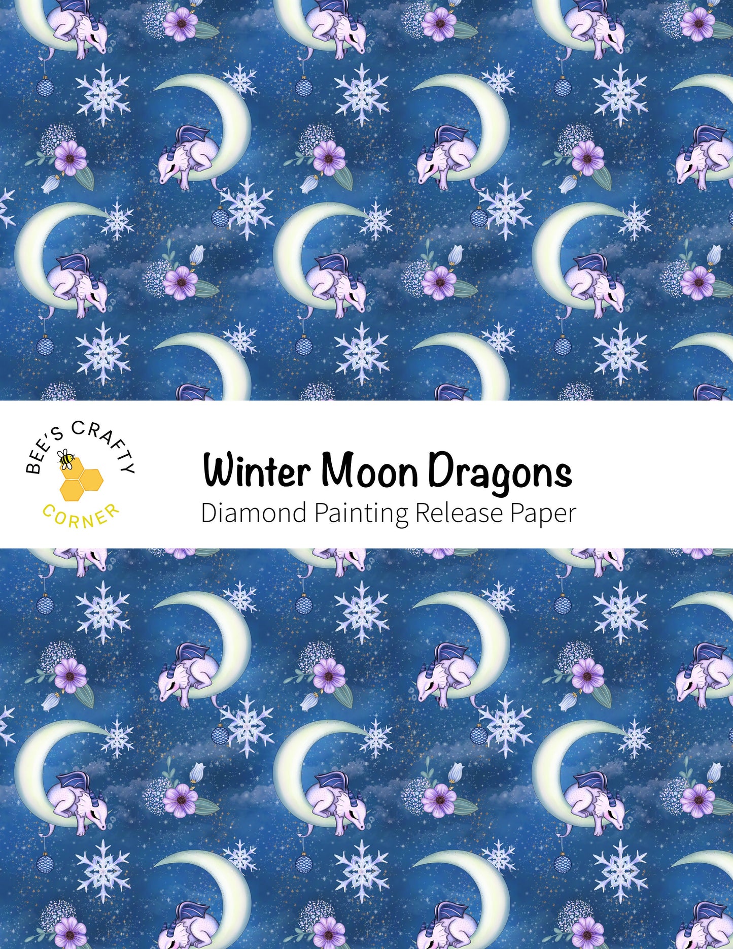 RELEASE PAPER | Winter Moon Dragons - Reusable Patterned Diamond Painting Release Paper