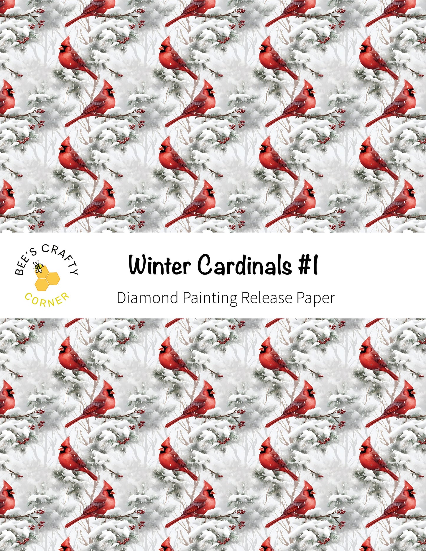 RELEASE PAPER | Winter Cardinals #1 - Reusable Patterned Diamond Painting Release Paper
