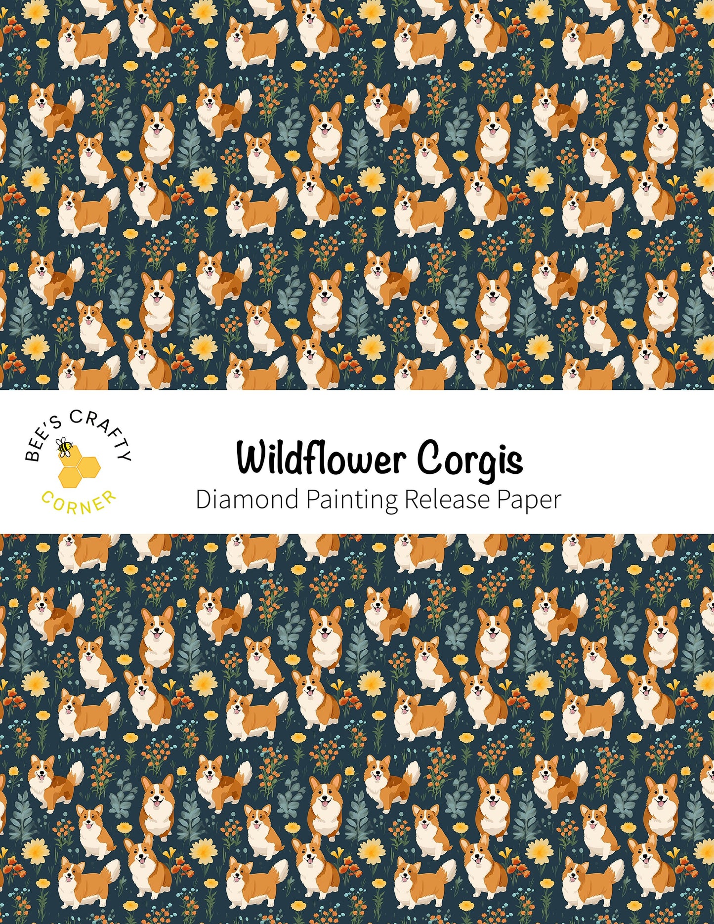 RELEASE PAPER | Wildflower Corgis - Reusable Patterned Diamond Painting Release Paper
