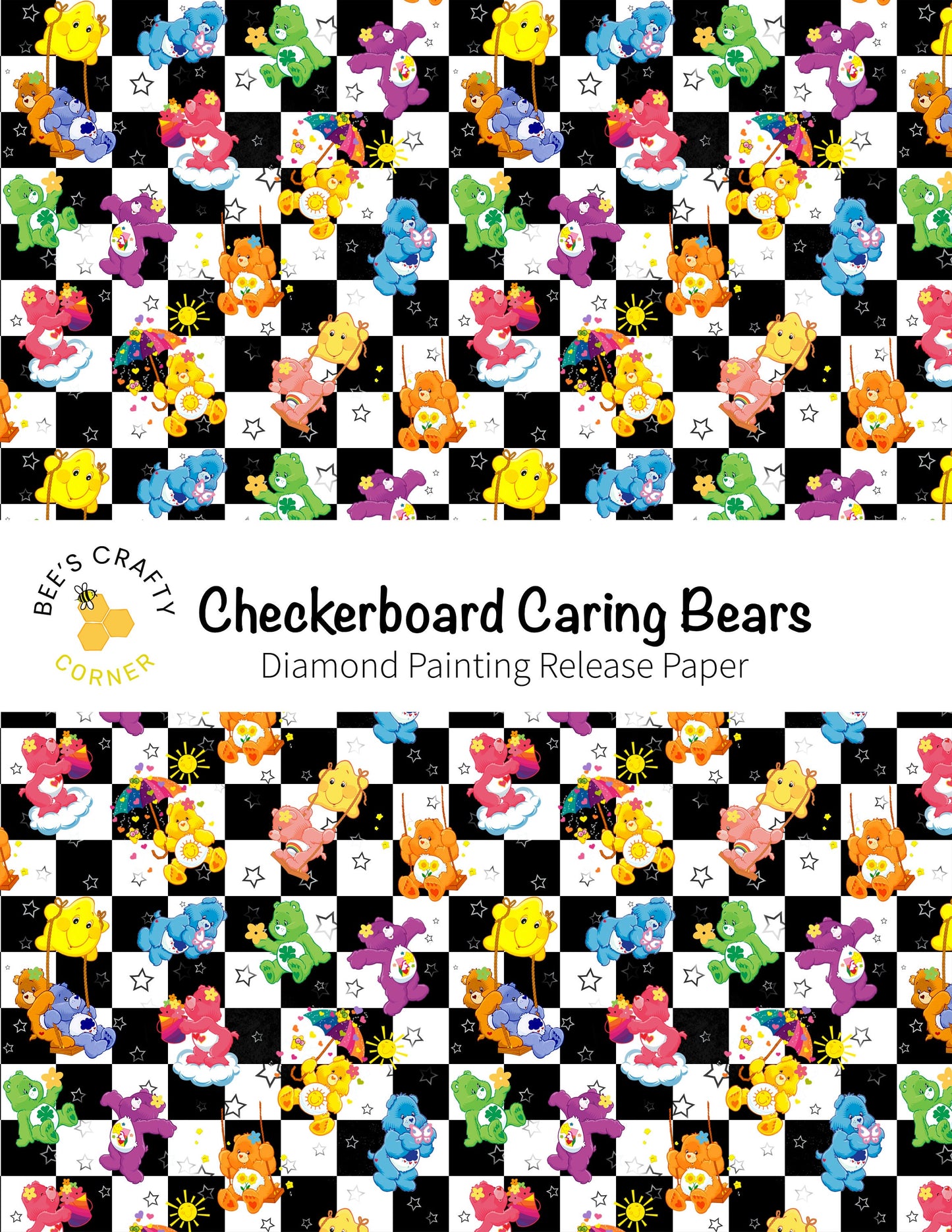 RELEASE PAPER | Checkerboard Caring Bears - Reusable Patterned Diamond Painting Release Paper