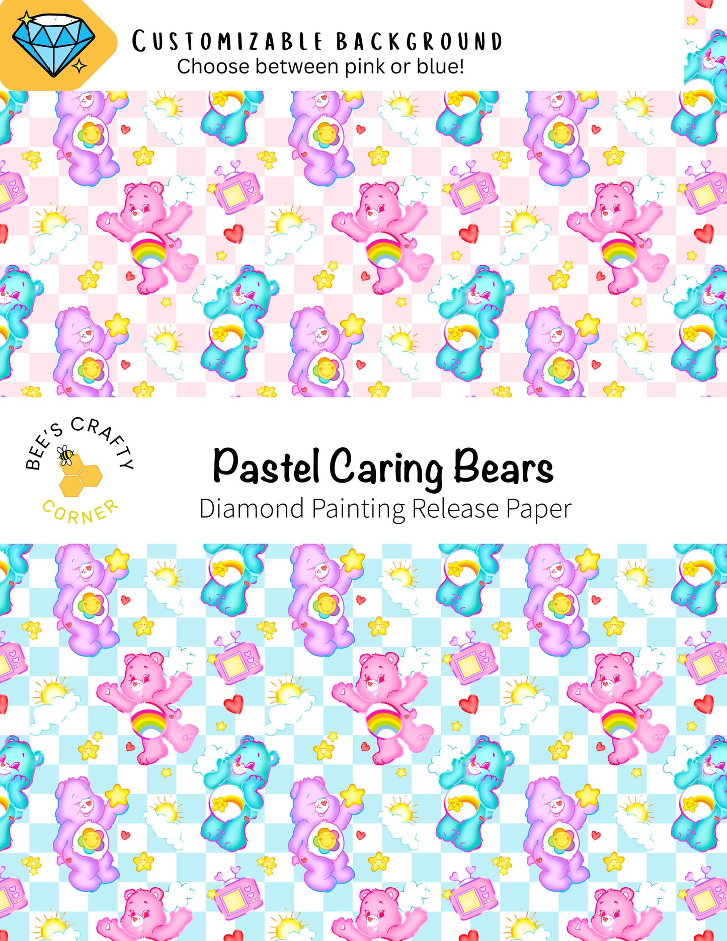 RELEASE PAPER | Pastel Caring Bears - Reusable Patterned Diamond Painting Release Paper