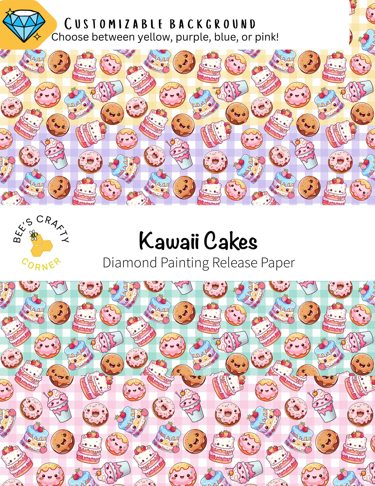 RELEASE PAPER | Kawaii Cakes - Reusable Patterned Diamond Painting Release Paper