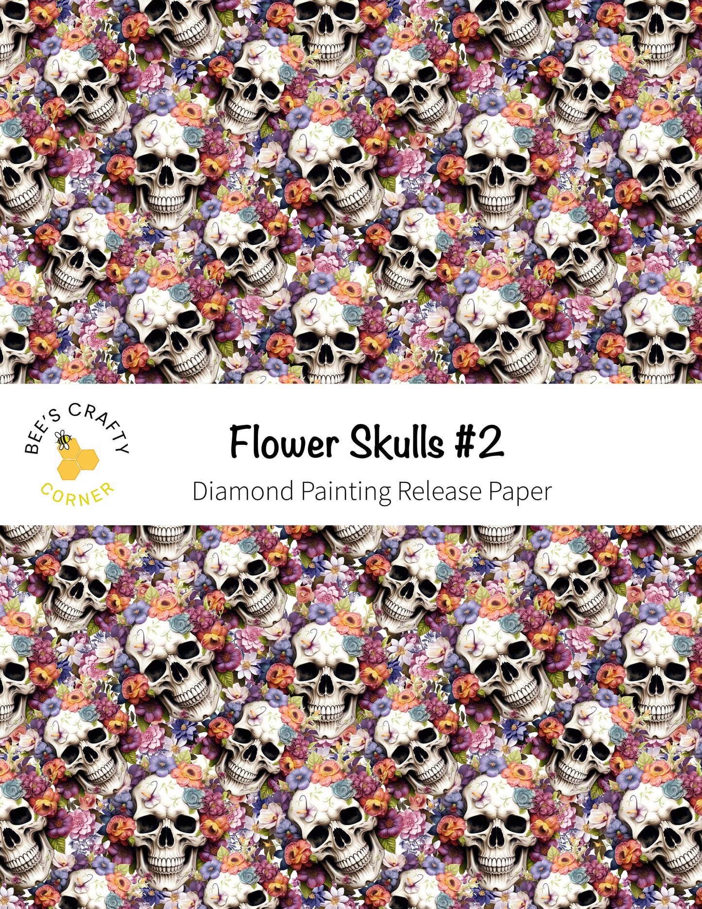 RELEASE PAPER | Flower Skulls #2 - Reusable Patterned Diamond Painting Release Paper