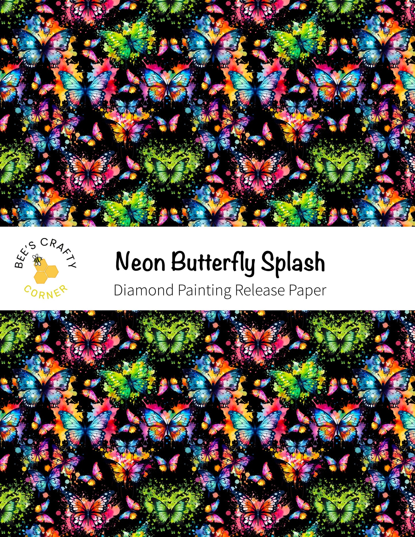 RELEASE PAPER | Neon Butterfly Splash - Reusable Patterned Diamond Painting Release Paper