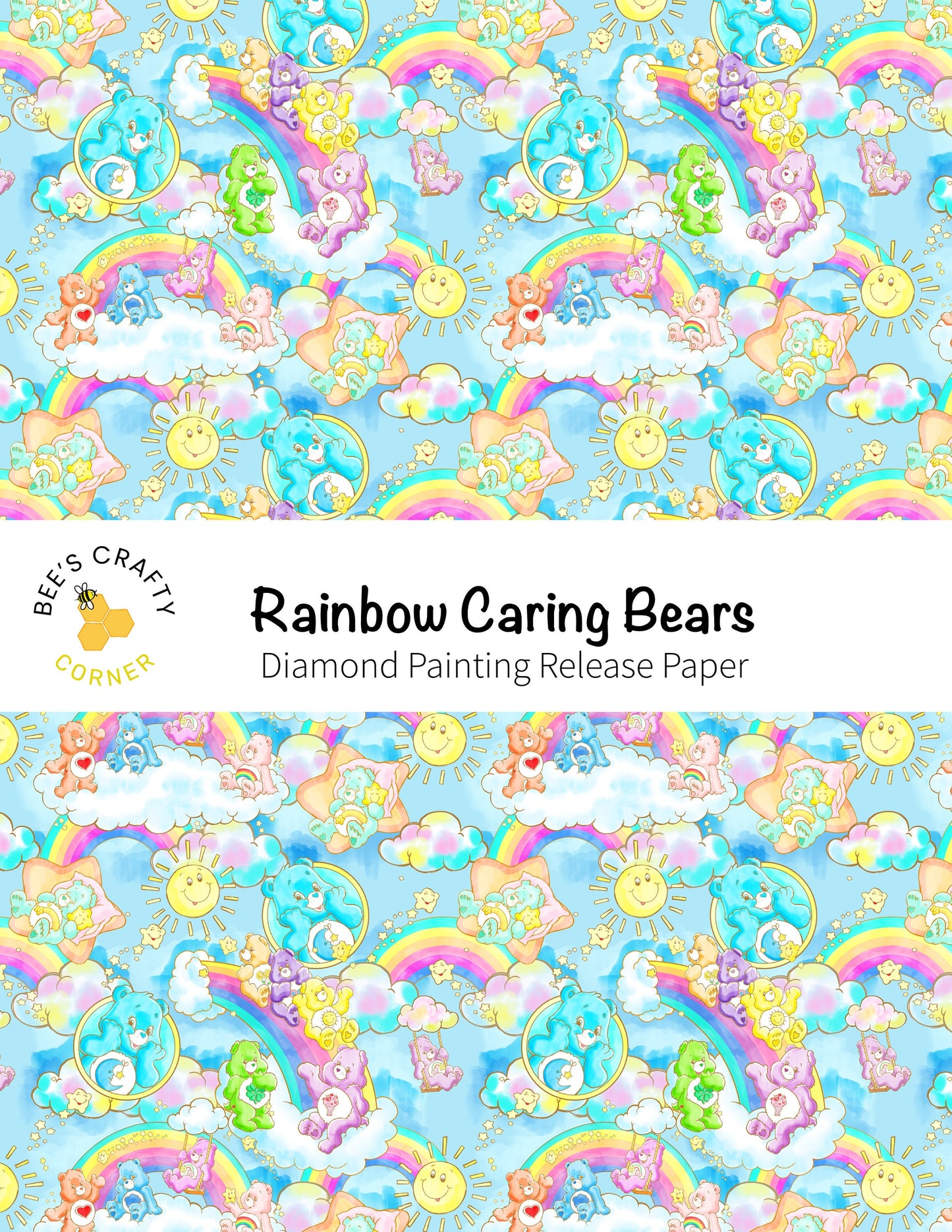 RELEASE PAPER | Rainbow Caring Bears - Reusable Patterned Diamond Painting Release Paper