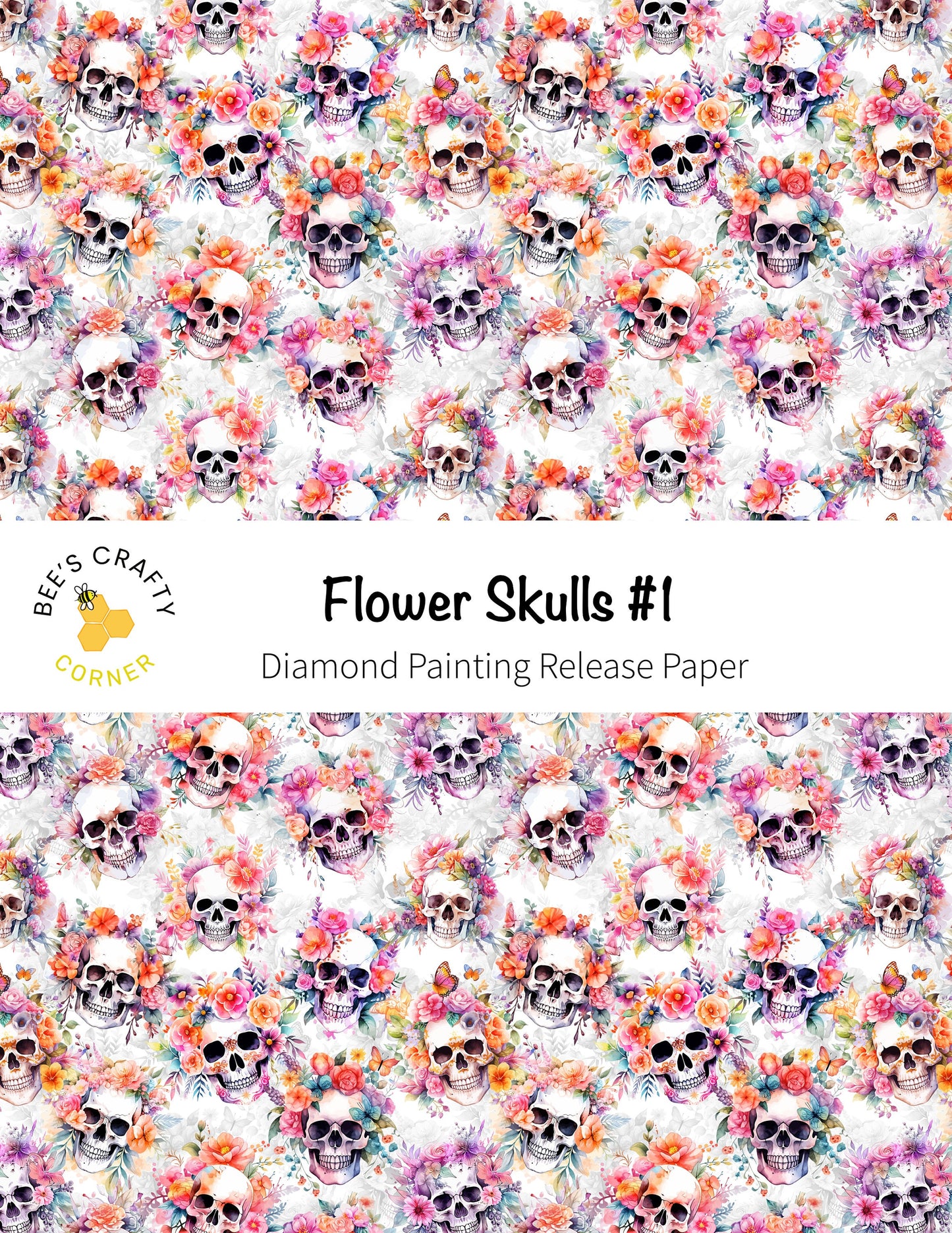 RELEASE PAPER | Flower Skulls #1 - Reusable Patterned Diamond Painting Release Paper