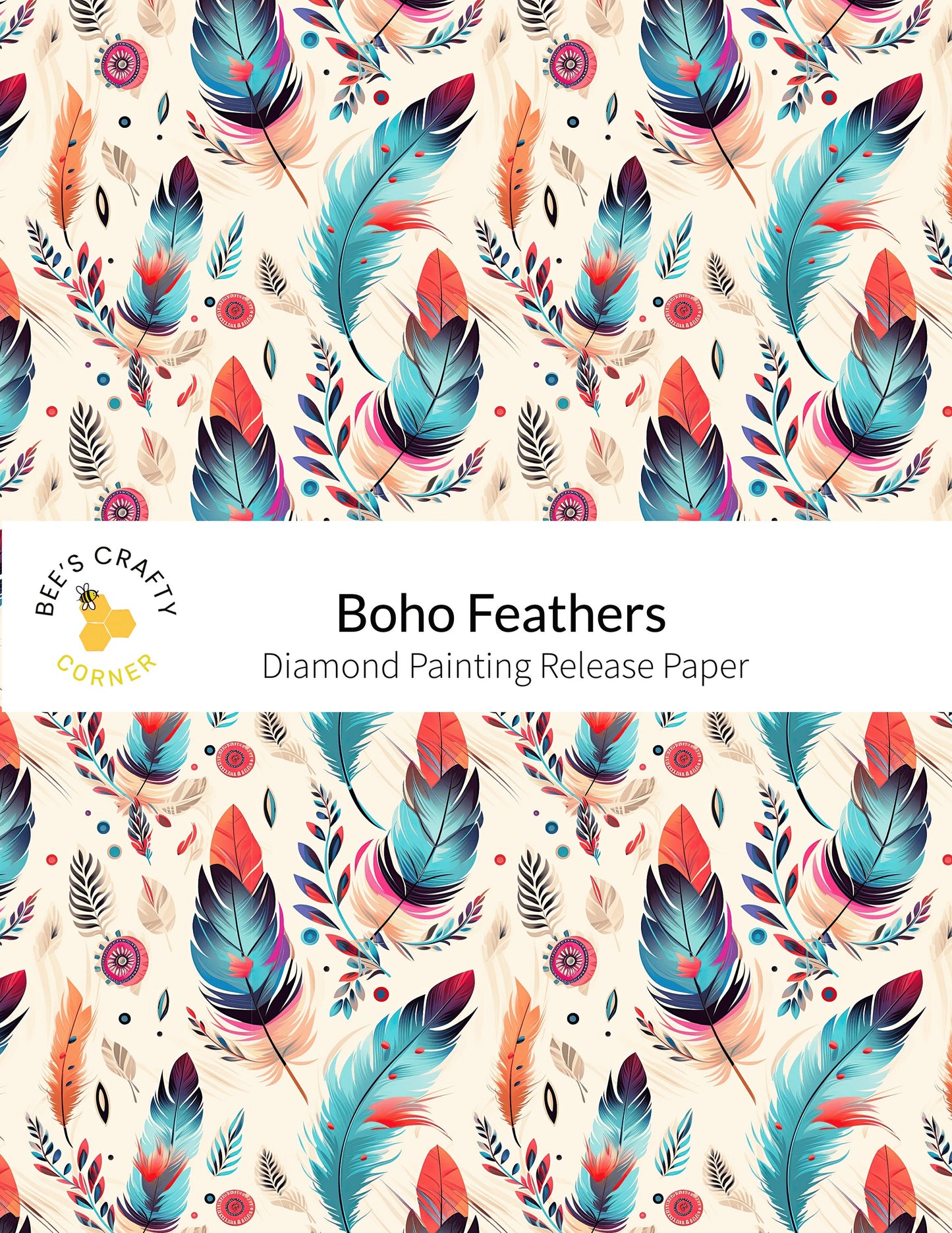 RELEASE PAPER | Boho Feathers - Reusable Patterned Diamond Painting Release Paper