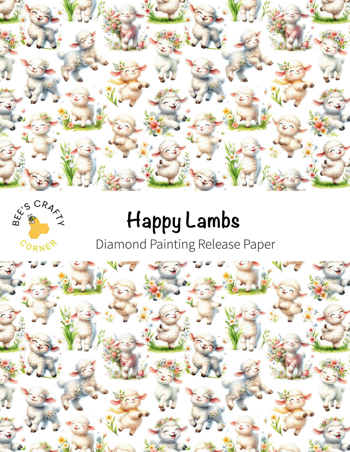 RELEASE PAPER | Happy Lambs - Reusable Patterned Diamond Painting Release Paper
