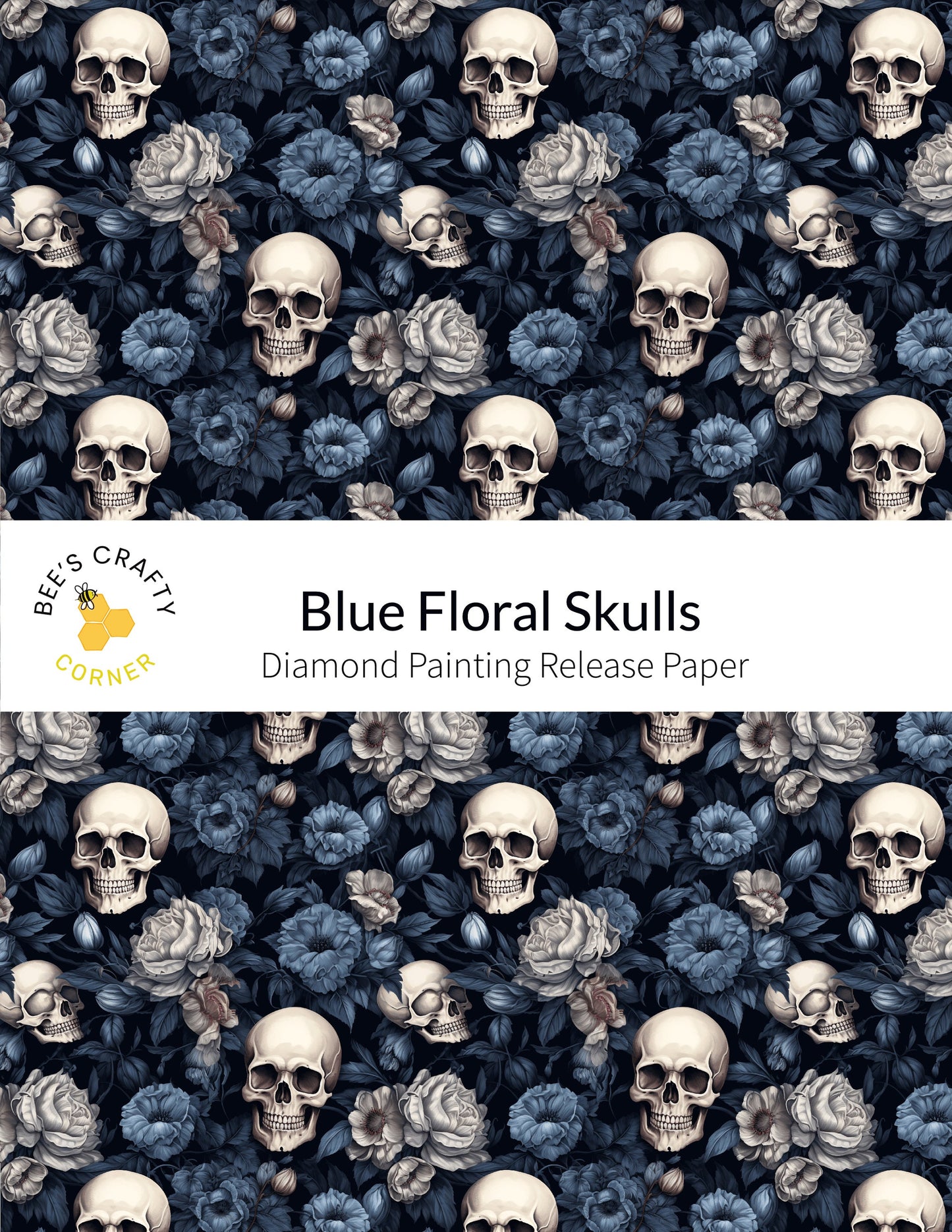 RELEASE PAPER | Blue Floral Skulls - Reusable Patterned Diamond Painting Release Paper