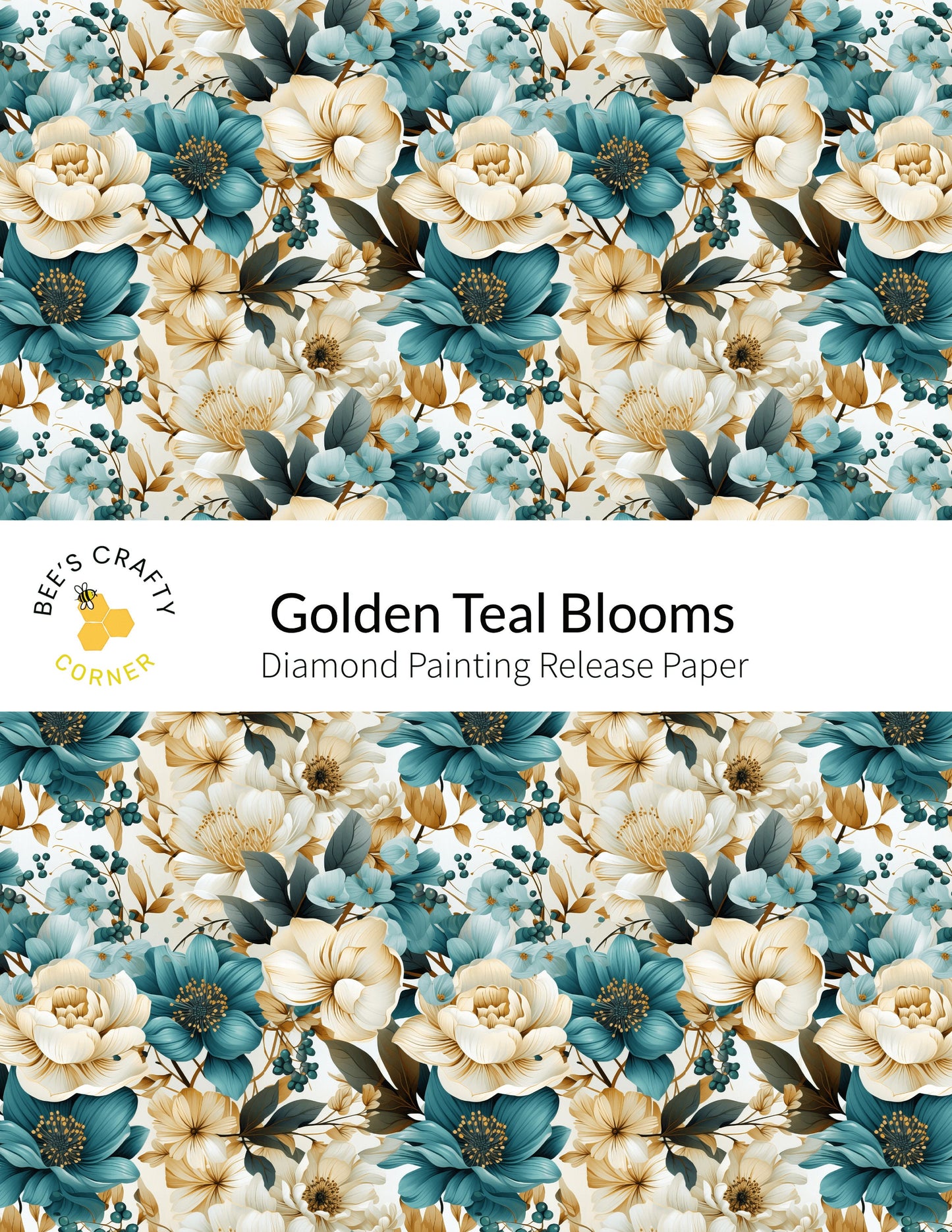 RELEASE PAPER | Golden Teal Blooms - Reusable Patterned Diamond Painting Release Paper