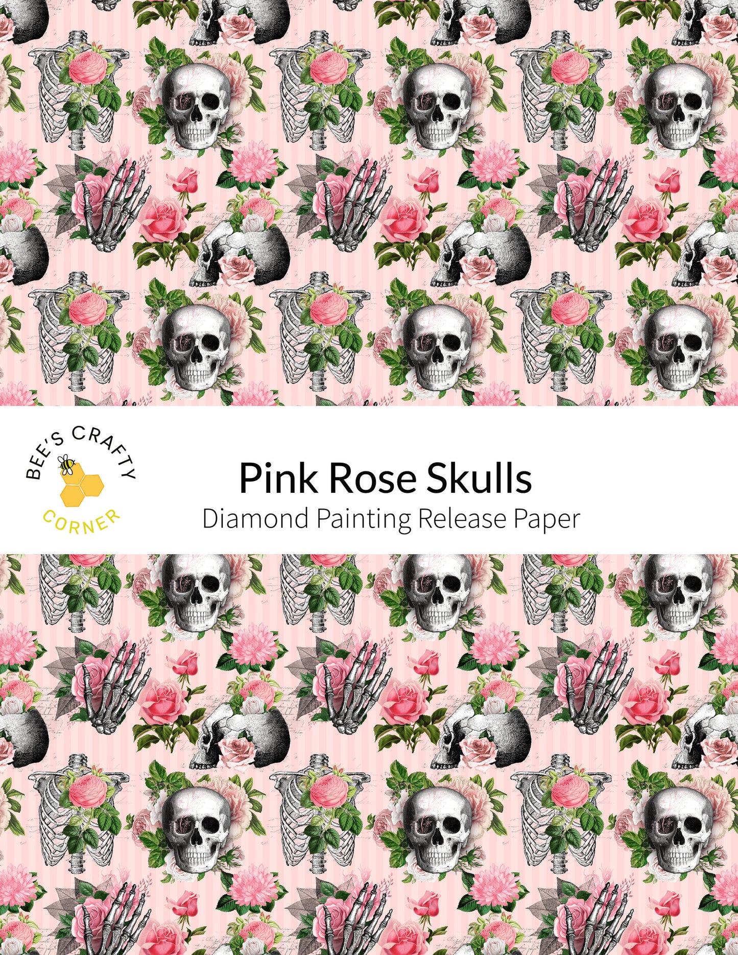 RELEASE PAPER | Pink Rose Skulls - Reusable Patterned Diamond Painting Release Paper