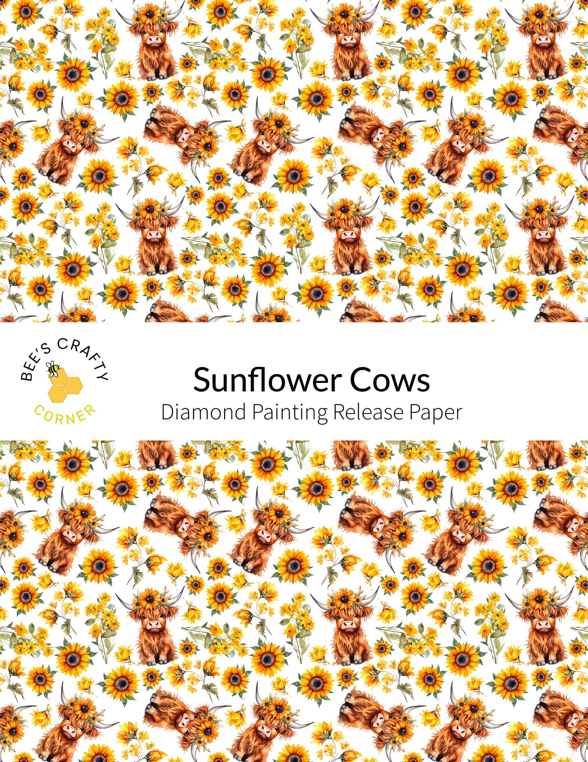 RELEASE PAPER | Sunflower Cows - Reusable Patterned Diamond Painting Release Paper