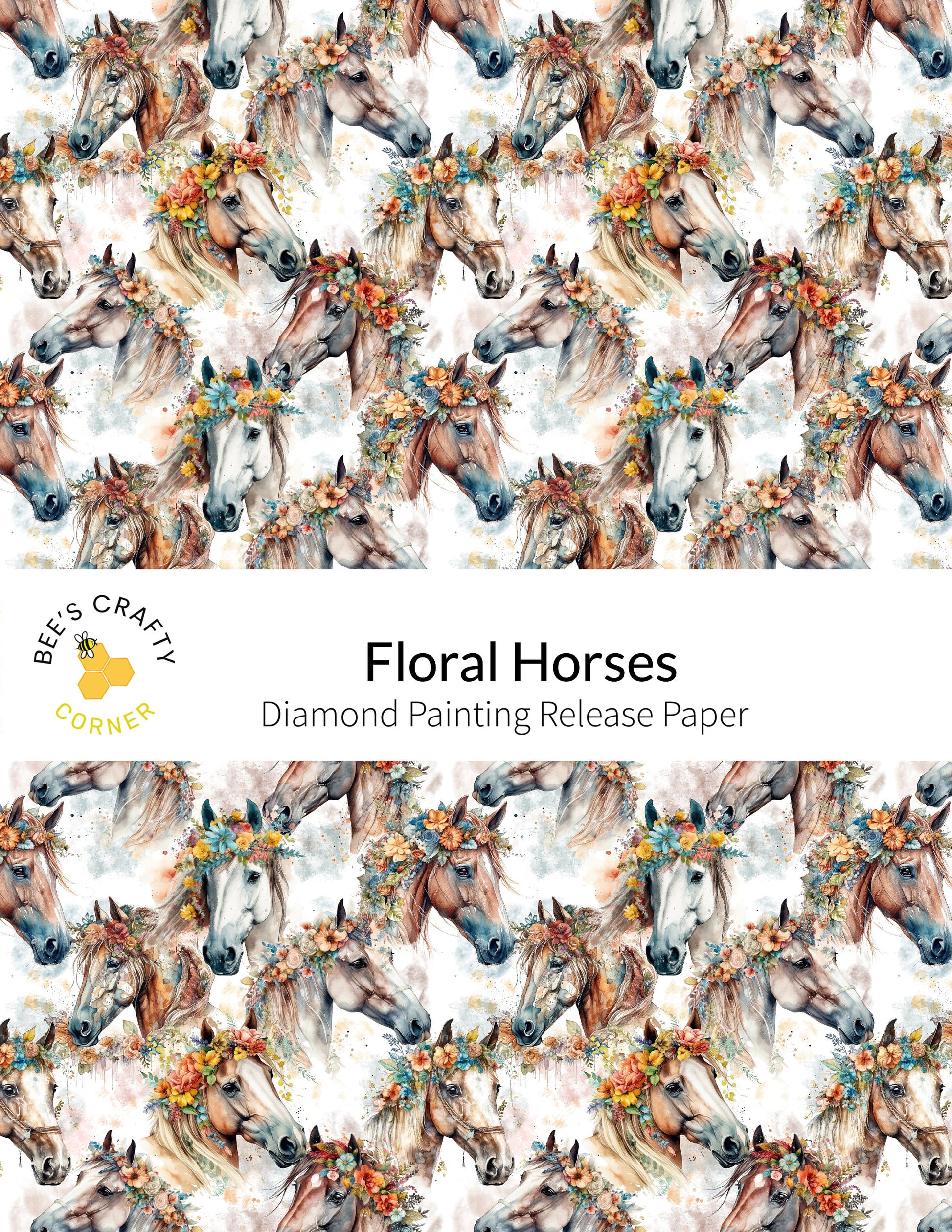 RELEASE PAPER | Floral Horses - Reusable Patterned Diamond Painting Release Paper