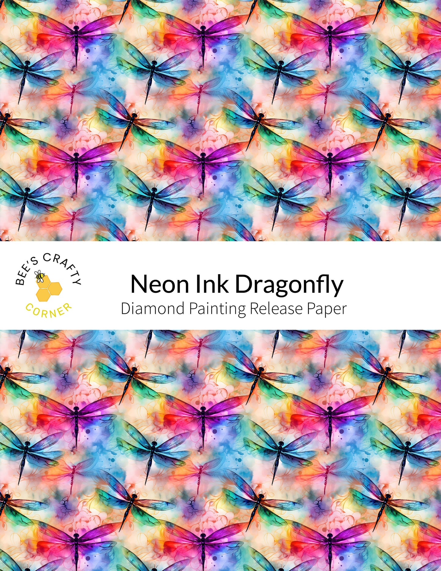 RELEASE PAPER | Neon Ink Dragonfly - Reusable Patterned Diamond Painting Release Paper