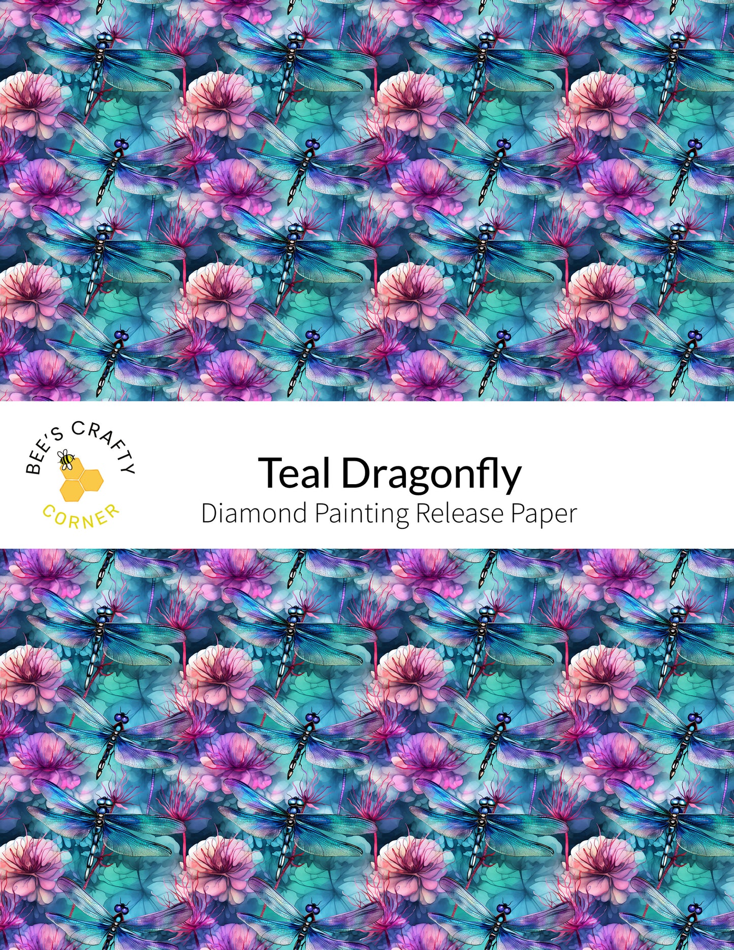 RELEASE PAPER | Teal Dragonfly - Reusable Patterned Diamond Painting Release Paper