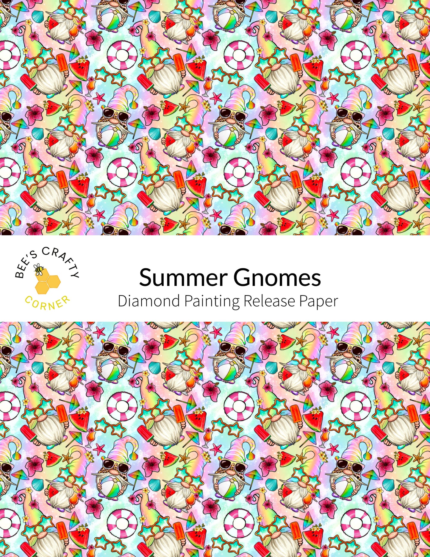 RELEASE PAPER | Summer Gnomes - Reusable Patterned Diamond Painting Release Paper