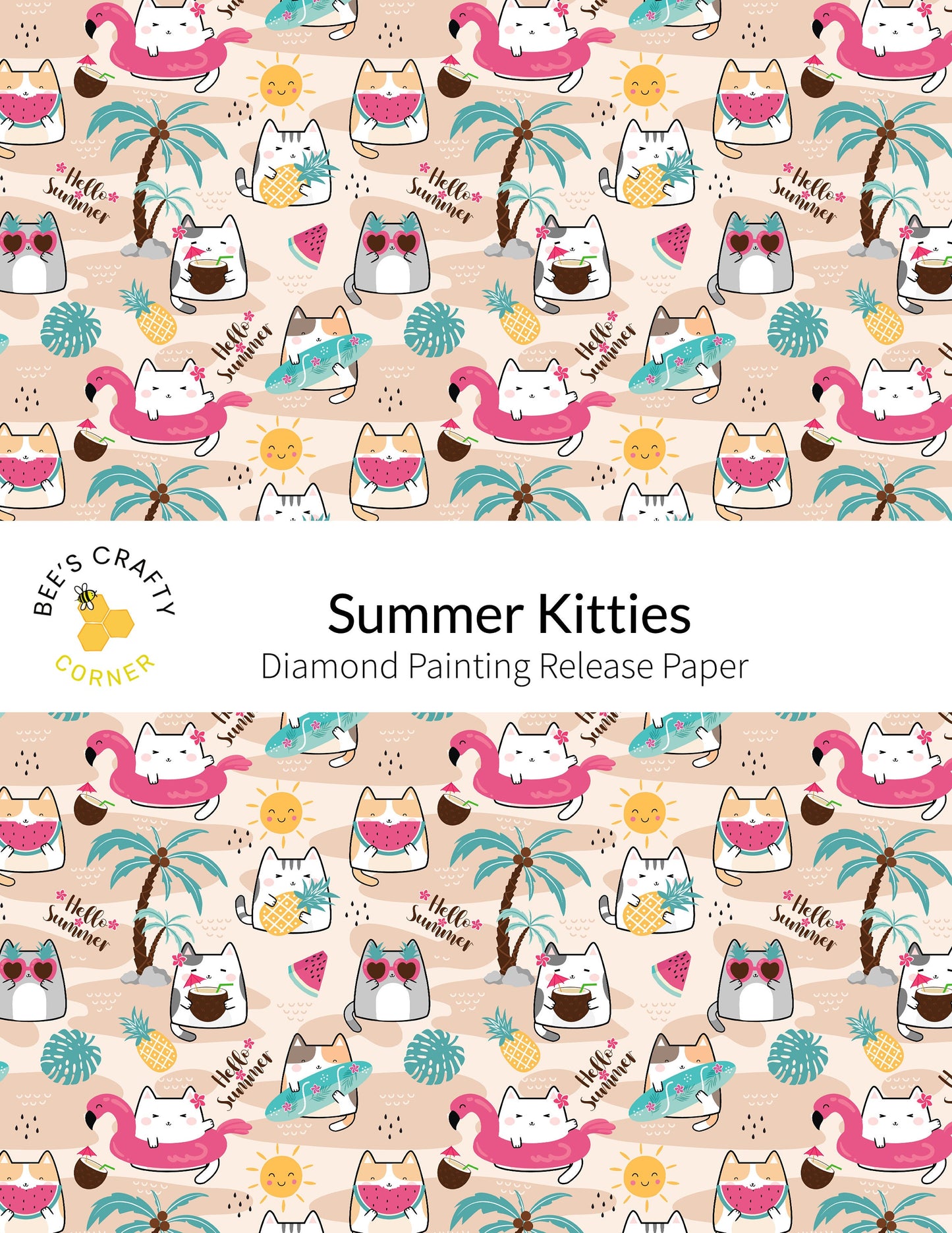 RELEASE PAPER | Summer Kitties - Reusable Patterned Diamond Painting Release Paper