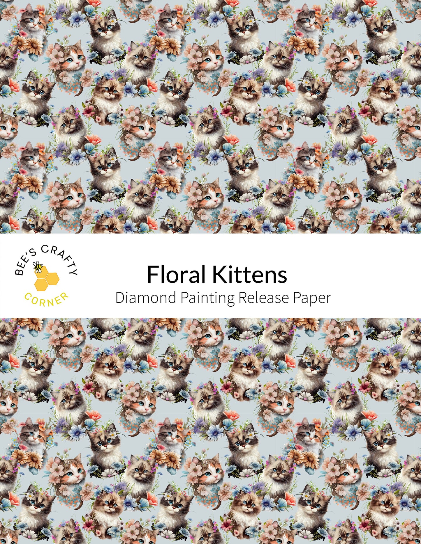 RELEASE PAPER | Floral Kittens - Reusable Patterned Diamond Painting Release Paper