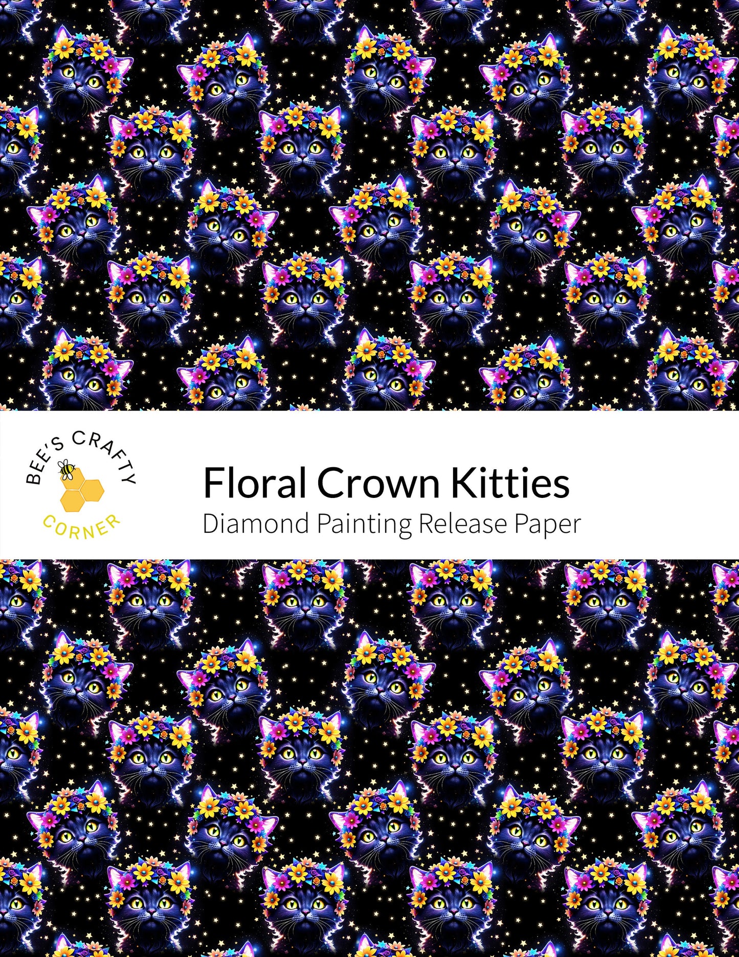 RELEASE PAPER | Floral Crown Kitties - Reusable Patterned Diamond Painting Release Paper
