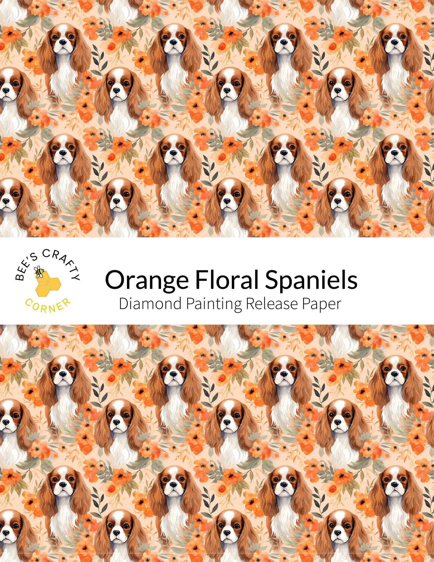 RELEASE PAPER | Orange Floral Spaniels - Reusable Patterned Diamond Painting Release Paper