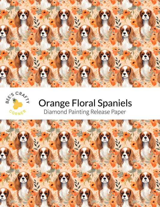 RELEASE PAPER | Orange Floral Spaniels - Reusable Patterned Diamond Painting Release Paper